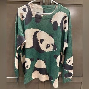 Panda Bear Print Crew Neck Long Sleeve Sweater, 1X